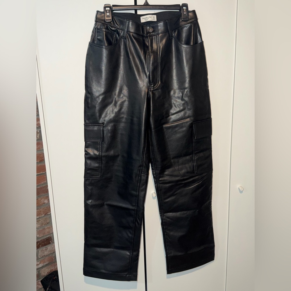 Abercrombie Black Faux Leather Cargo Pants - Men